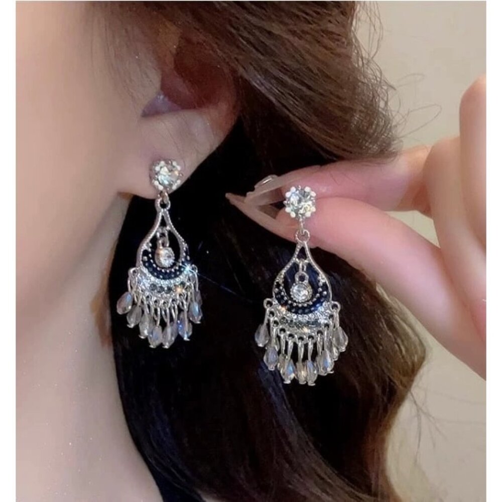 Ethnic style rhinestone tassel earrings retro earrings
